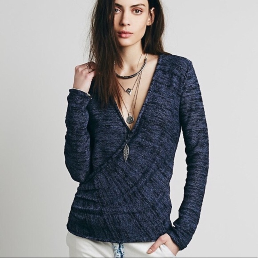 Free People Blue Gotham Faux Wrap Sweater